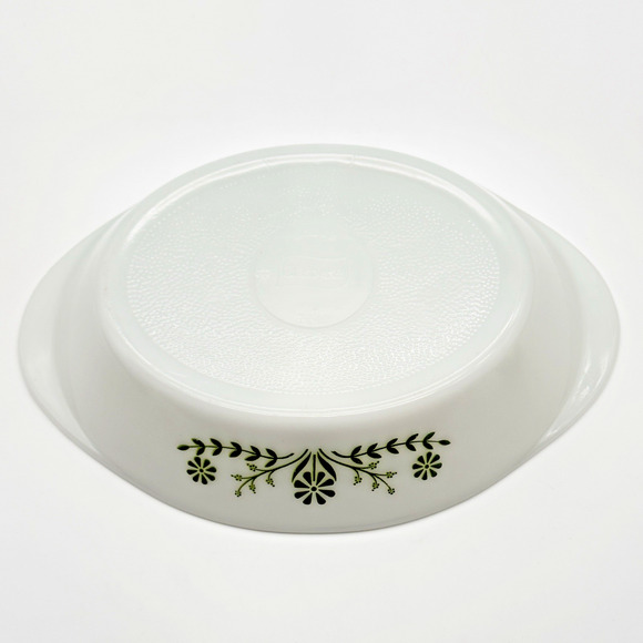 Glasbake Divided Casserole Serving Dish Green Daisy Milk Glass Vintage 1 qt - Picture 5 of 8